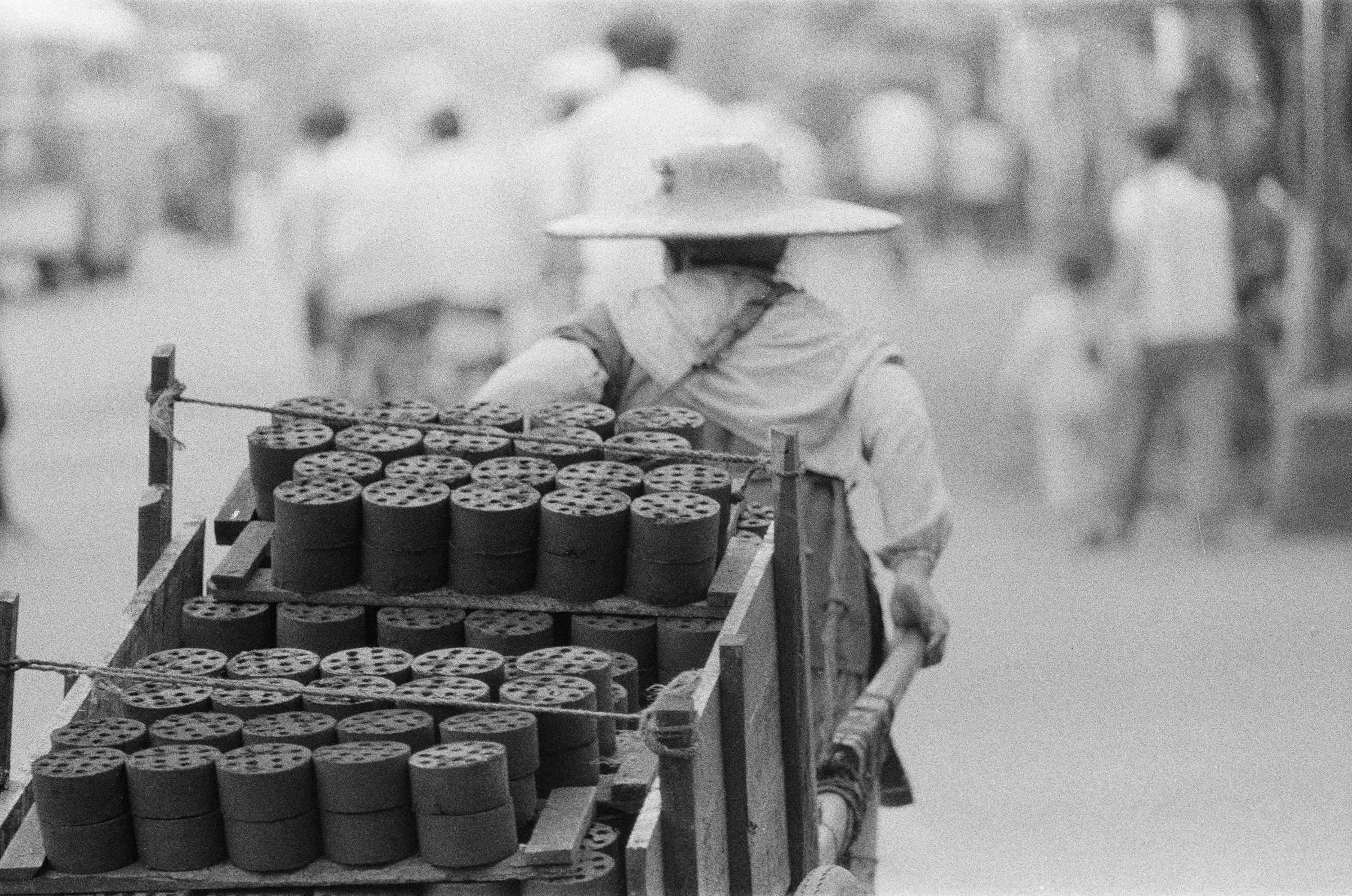 Transporting bricks.